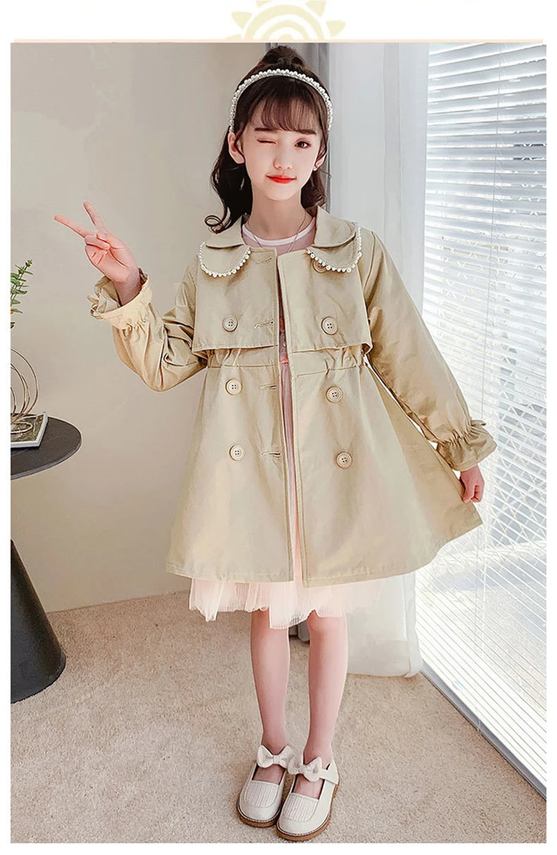 2023 Spring Autumn New Arrival Fashion Korean Style Girls Trench Coat Children's Outerwear Long Windbreak Jacket For Girls 4-12Y