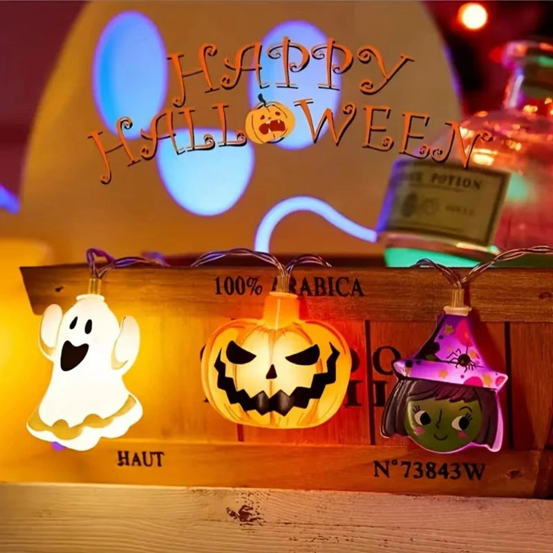 Halloween LED String Lights Pumpkin Ghost Spider Web Hanging Lamp Halloween Party Home Indoor Outdoor Decoration Battery Powered