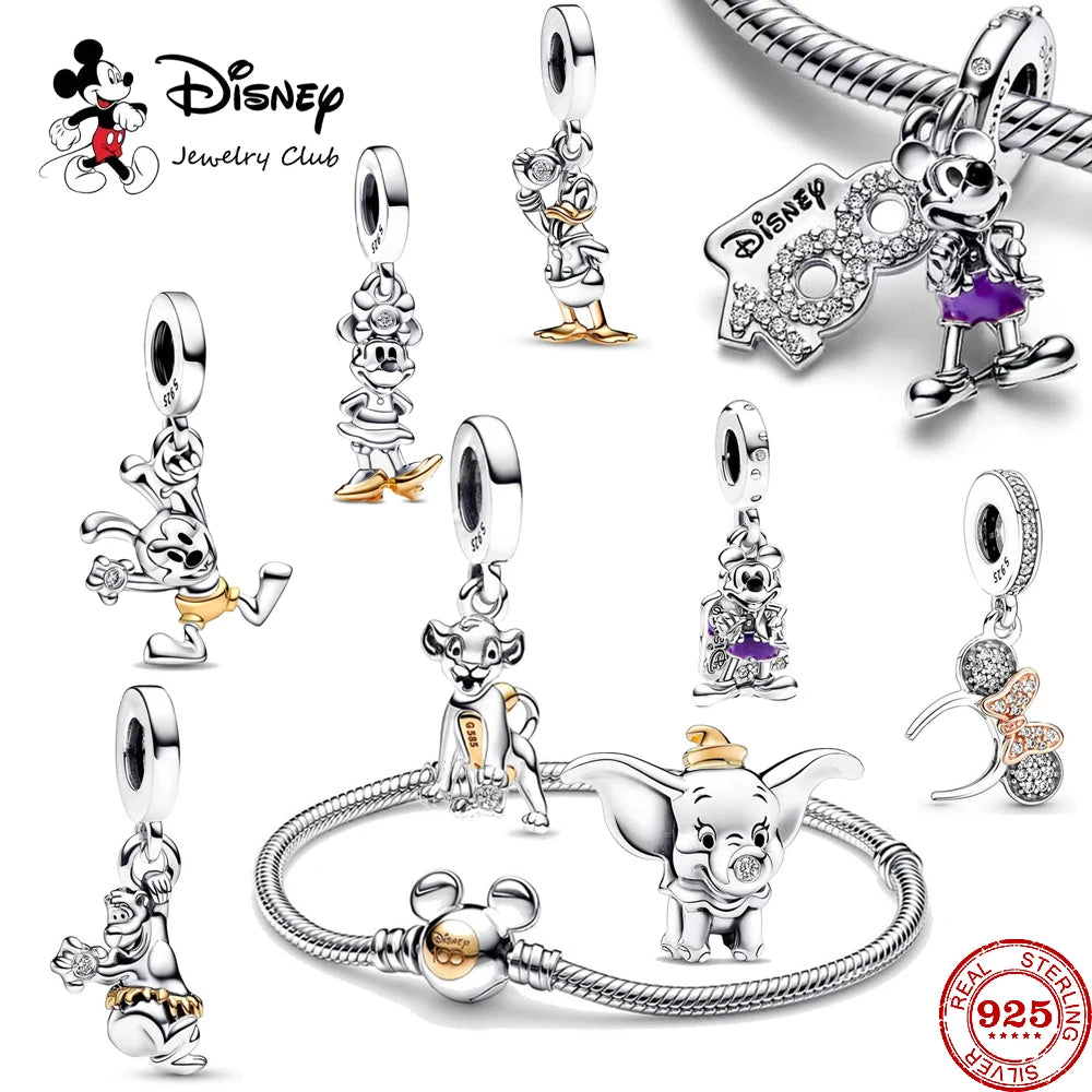 100th Disney 925 Sterling Silver Charms Mouse Minnie Clip Pendants Beads Fit Pandora Original Bracelet DIY For Women Jewelry 2024