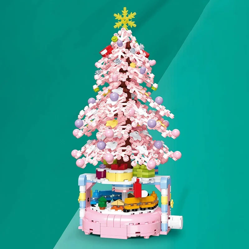 New Christmas Tree Building Blocks Music Box With Lights Christmas Ornaments Gift Assembly Small Particles For Girls Gift Toys