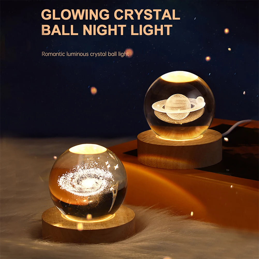 LED Crystal Ball Table Lamp USB Night Light 3D Moon Planet Galaxy Decor for Home Table Lamp Party Toys for Kids Adult Xmas Gifts