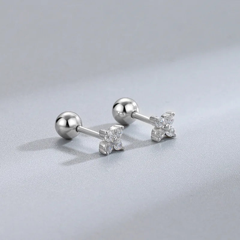 Trendy Silver Screw Back Helix Stud Earrings with Sparkling Cubic Zirconia by Bulbusbow