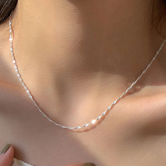 50cm 925 Sterling Silver Sparkling Water Wave Chains Necklace Smooth Choker Simple Women For Girls Wedding Gift Fine Jewelry