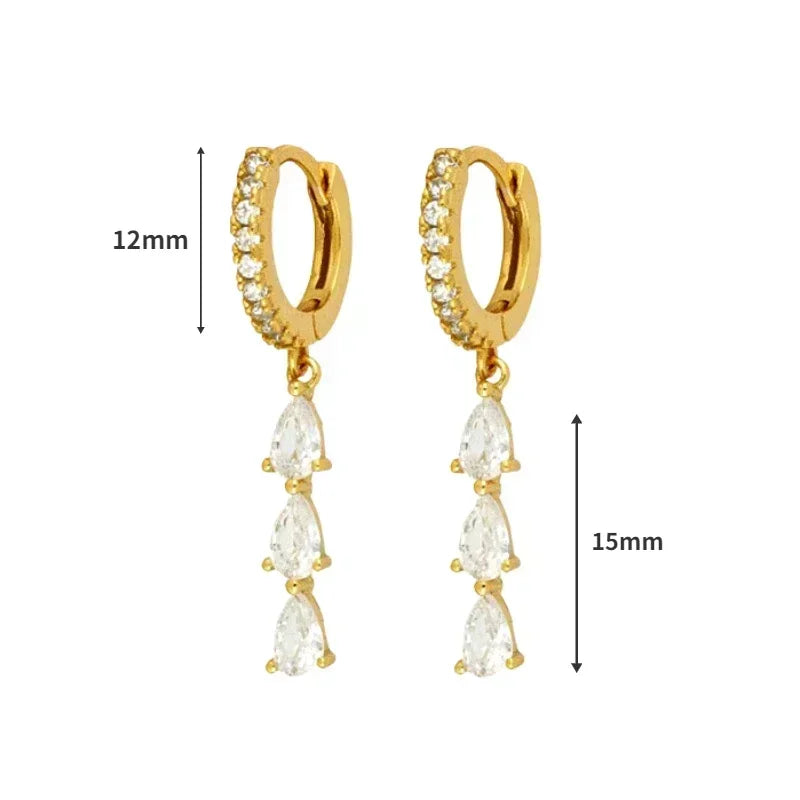 Bulbusbow Women's 925 Sterling Silver Crystal Zircon Water Drop Hoop Earrings in Gold