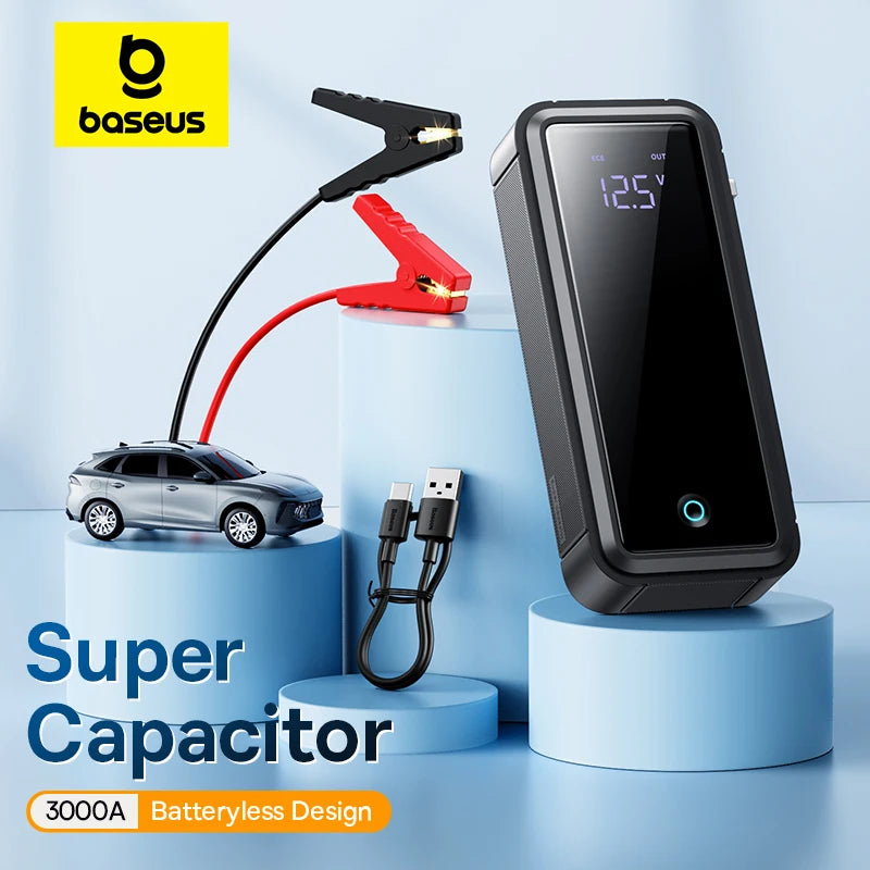 Baseus Super Capacitor Car Jump Starter 3000A Car Booster Device Charger Battery less Portable Car Starting for Emergency Device