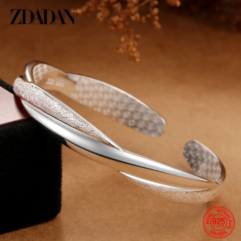 ZDADAN 925 Silver Scrub Open Bangle For Women Fashion Jewelry