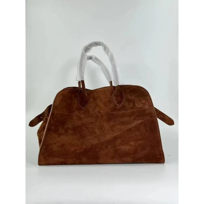 LUXURY Margaux Handbag Cowhide Large Capacity Women's High Range Suede Tote Bag Minimalist Style Margaux