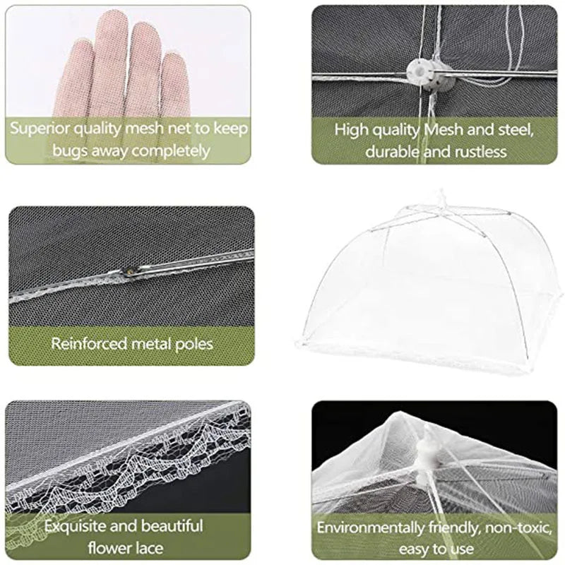 Kitchen Foldable Food Mesh Cover Anti-fly Umbrella Tent Cover Vegetable Fruit Breathable Insect-Proof Lid Food Protection Gadget