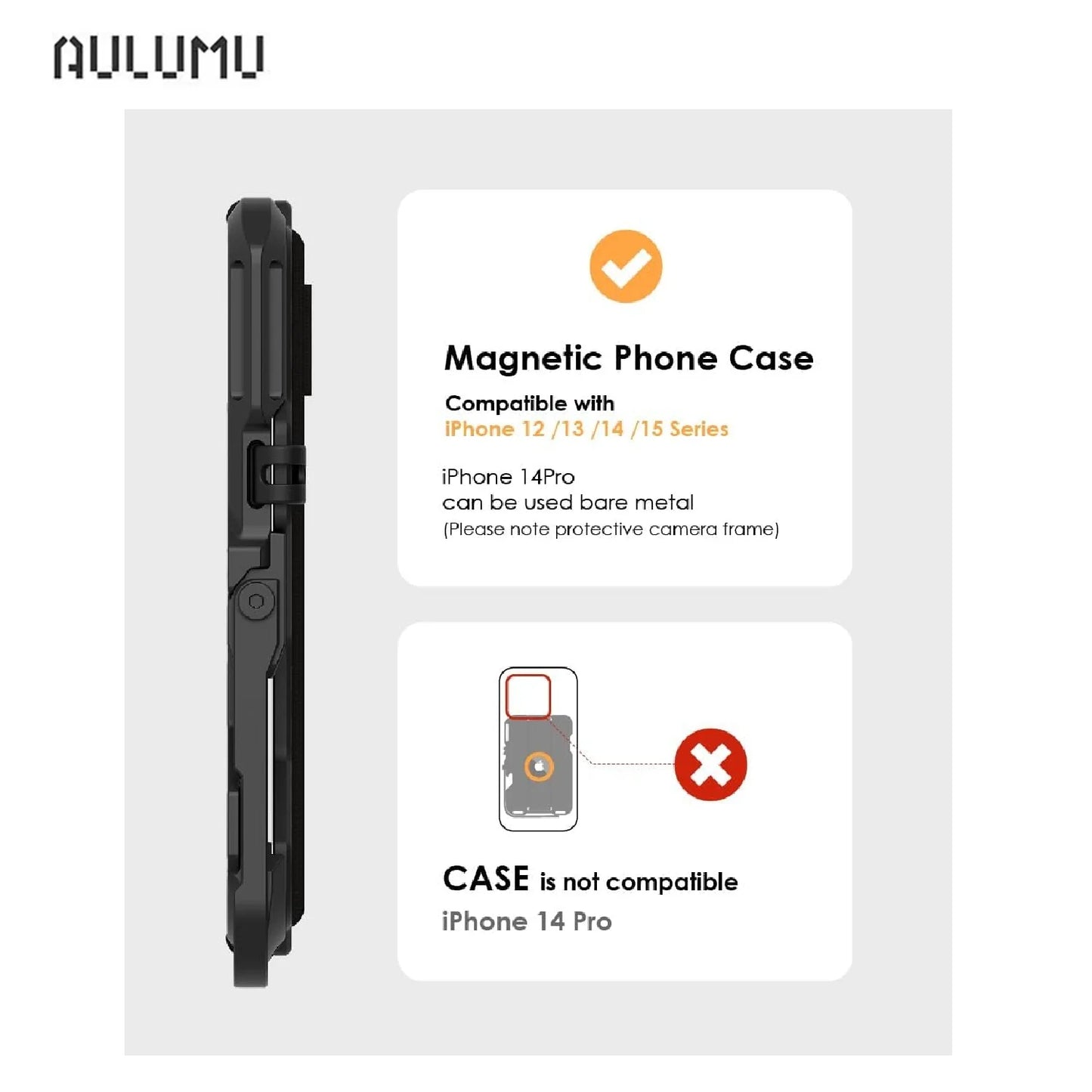 Aulumu G03 Men's Magnetic Carbon Fiber Black Wallet Card Case Compatible with MagSafe Multi Function Phone Stand Grip RFID Card