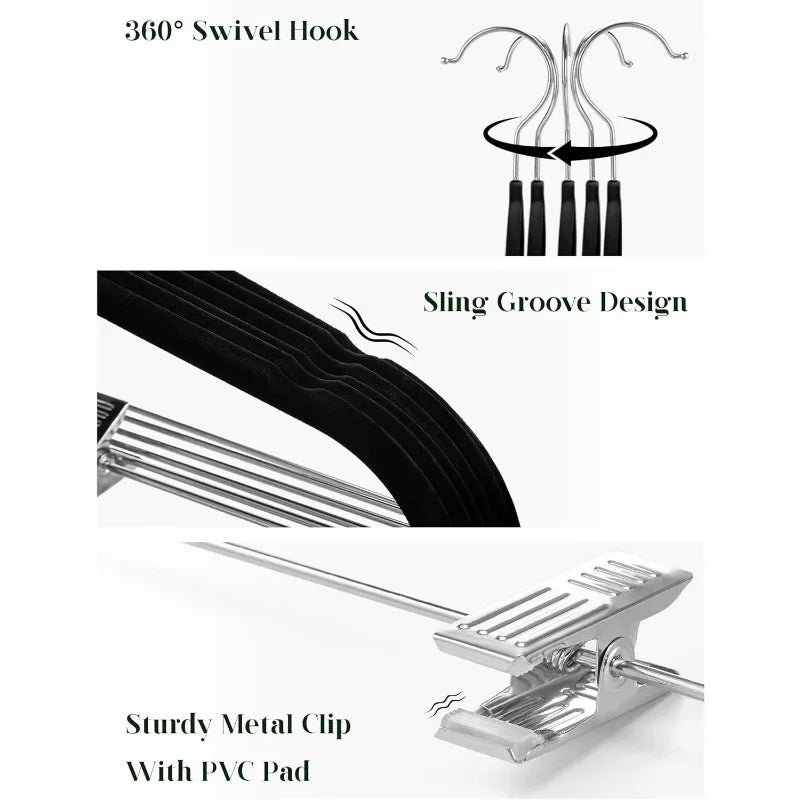 Velvet Skirt Hangers 36 Packs Ultra Thin Velvet  with Clips Non Slip Velvet Pant Hangers Space Saving Clothes