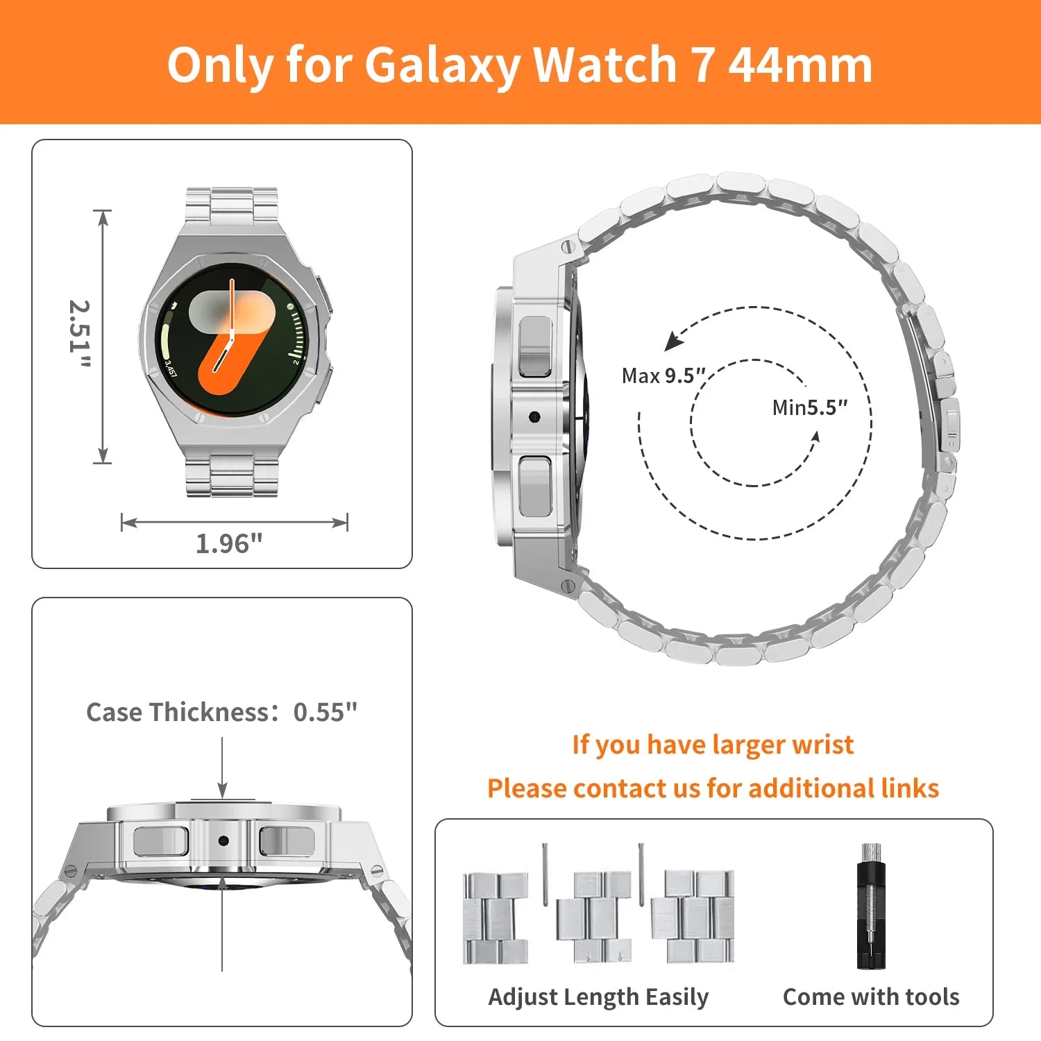 طقم تعديل من الفولاذ المقاوم للصدأ لساعة Samsung Galaxy Watch 7 مقاس 44 مم، تعديل الإطار المعدني لساعة GALAXY WATCH7 مقاس 44 مم، إكسسوارات فاخرة يمكنك صنعها بنفسك