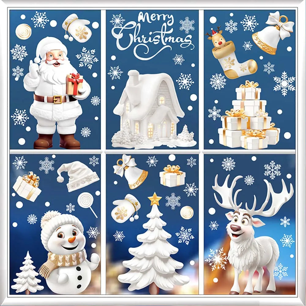 9pcs/set Christmas Window Stickers Xmas Tree House Snowflake Glass Decal Merry Christmas Decoration Home Navidad 2025 Gifts Noel