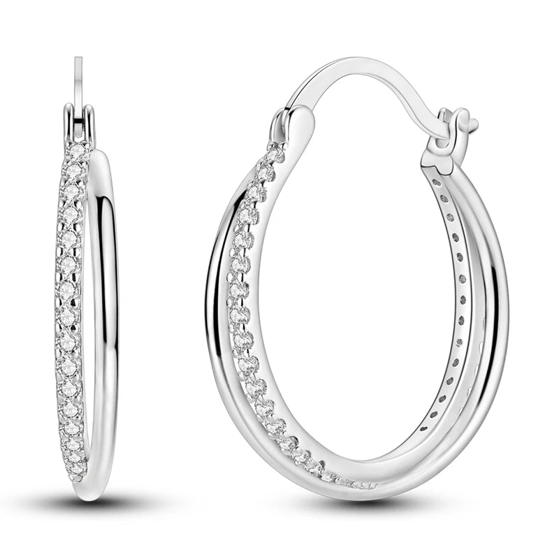 Bulbusbow Luminous Shell Women Earrings Original 925 Sterling Silver Pave CZ Star Moon Hoop Earrings Engagement Wedding Jewelry