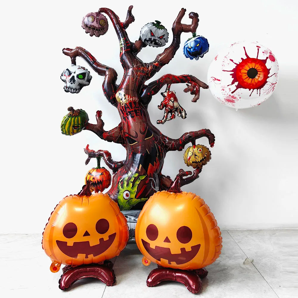 Halloween Pumpkin Balloons Self-Standing Ghost Tree Balloons Pumpkin Foil Balloon for Halloween Party Decoration Supplies