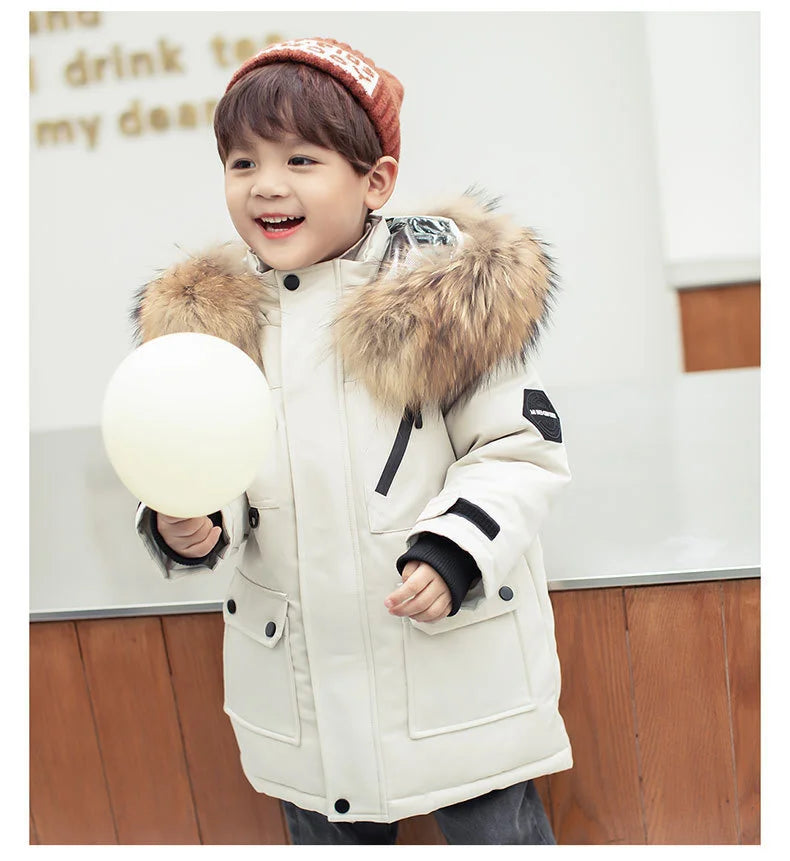 Children Winter Down Jacket Boy toddler girl clothes Thick Warm Hooded faux fur Coat Kids Parka spring Teen clothing Outerwear