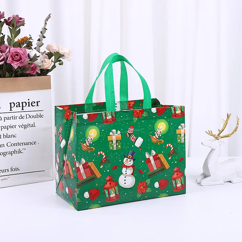 4pcs Christmas Gifts Bags Fabric Xmas Tote Bags Candy Cookie Snack Packing for Christmas New Year 2024 Party Supplies Noel