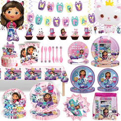 Gabby Dollhouse Cat Birthday Party Decorations Balloons Cups Plates Napkins Cake Decor Banner Girls Baby Shower Supplies Gifts