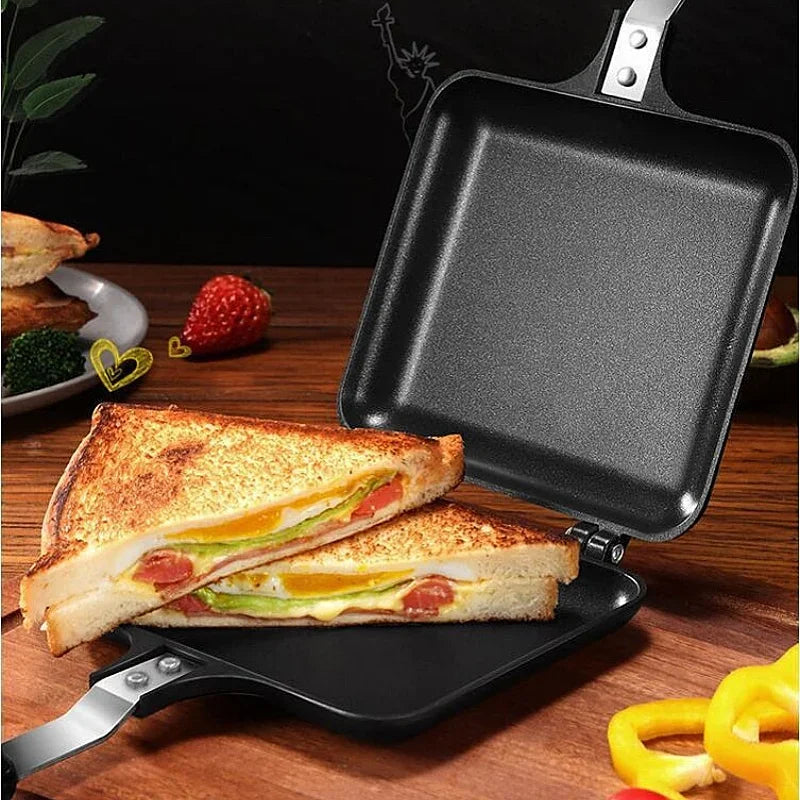 Aluminum Frying Pan Double-sided Non Stick Pans Breakfast Sandwich Bread Mold Fried Eggs Steak Baking Pan Household Cooking Tool