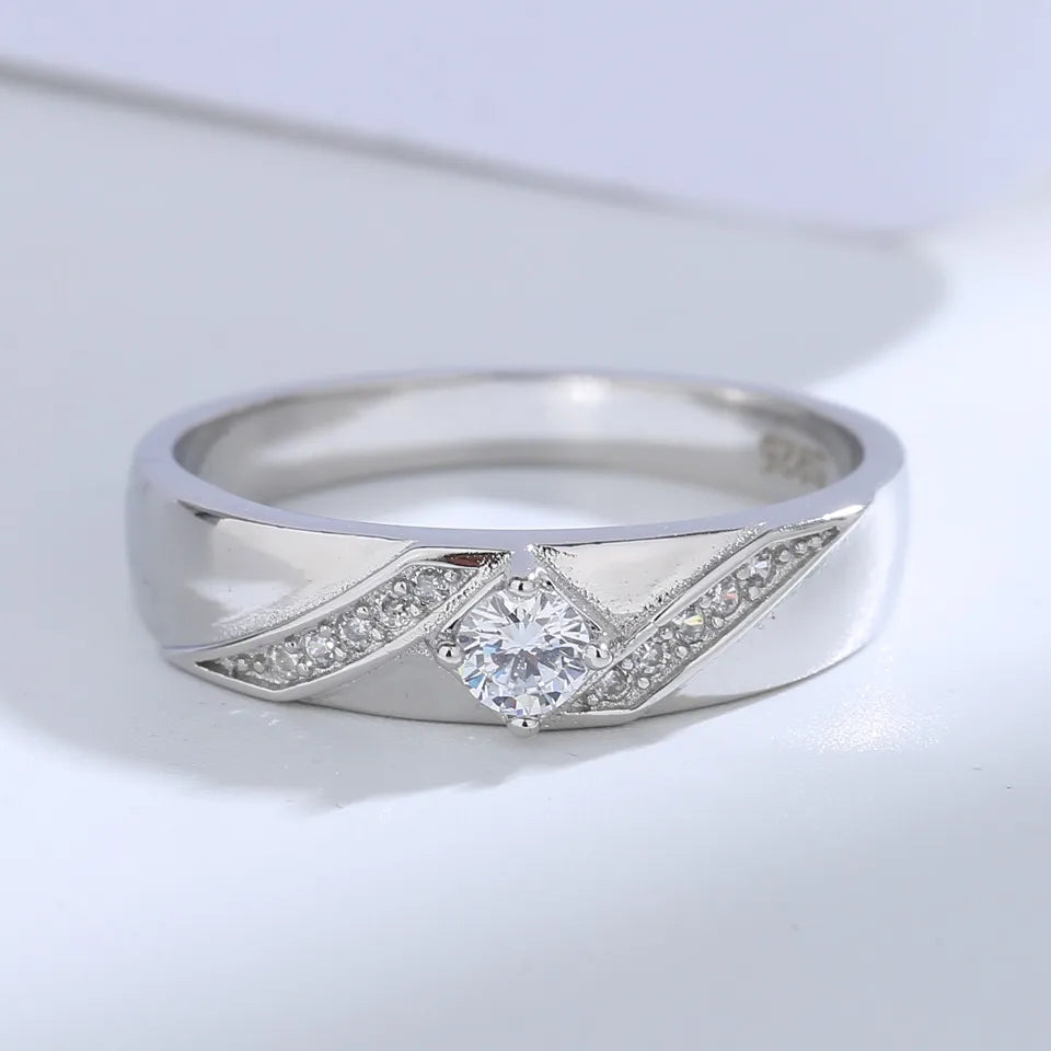 Buyee 925 Sterling Silver Couples Ring Sets White Zircon Simple Ring Finger for Woman Men Fashion Wedding Fine Jewelry Circle