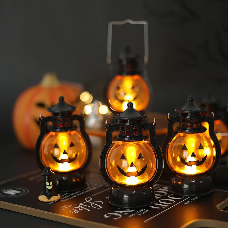 Halloween LED Pumpkin Lamp Ghost Lamp Horror Candle Lamp Retro Small Oil Lamp Horror Props  Halloween Decorations For Home