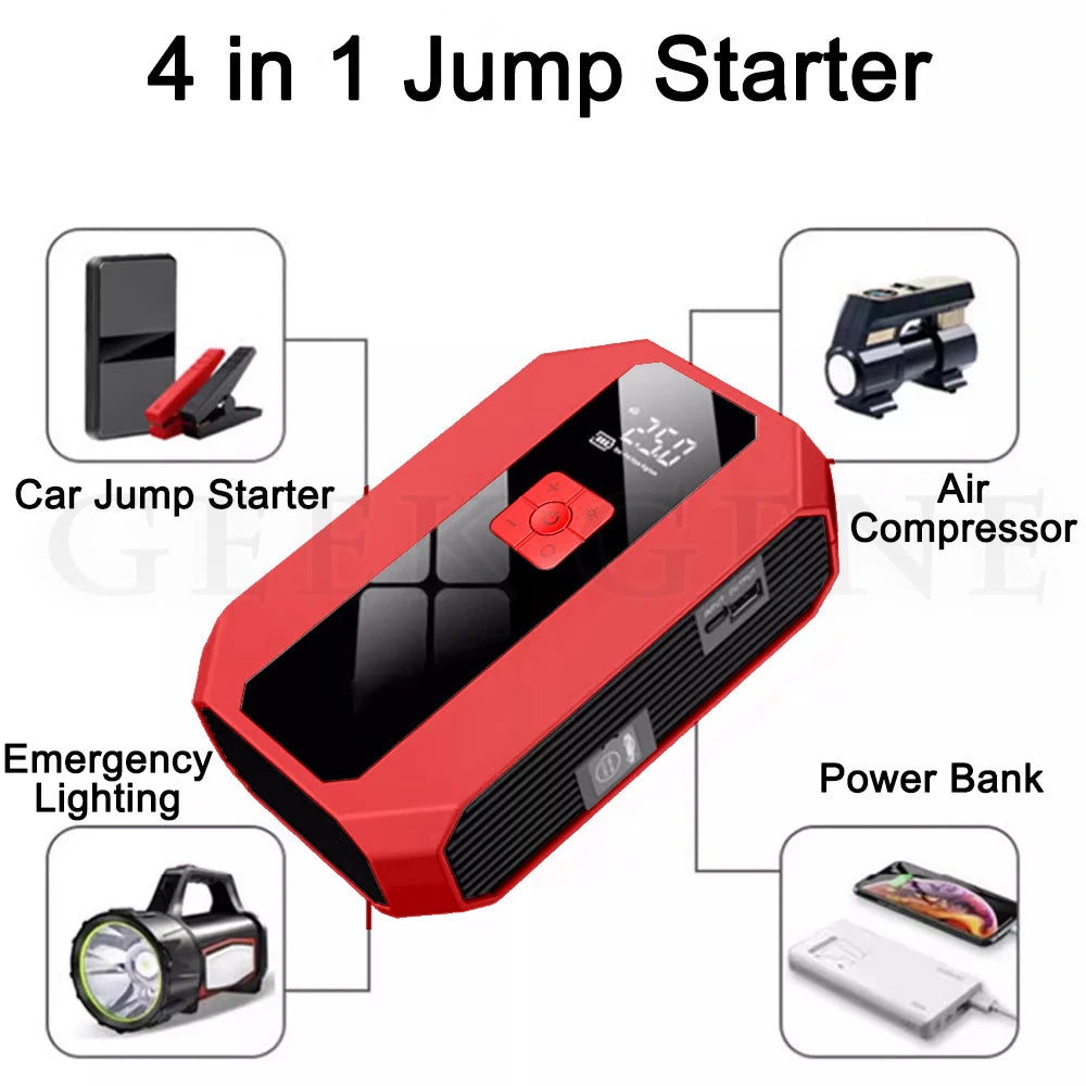 New 1200A 26800mAh Car Jump Starter 4 In 1 Pump Air Compressor Starting Device Power Bank 12V Digital Tire Inflator 150PSI