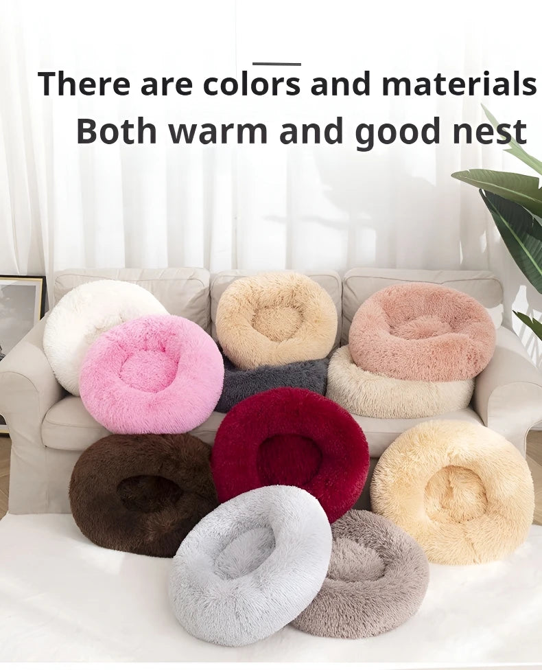 Plush Circular Pet Nest Winter Cat Nest Dog Nest Warm Detachable Washable Round Cat Nest Pet Bed Seasonal Universal Decoration