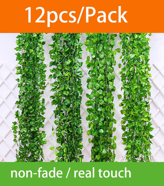 12Pcs/Pack Artificial Ivy Pothos Wall Hanging Decor Fake Plants Liana Vine String Leaves Home Outdoor Garden Wedding Decorations