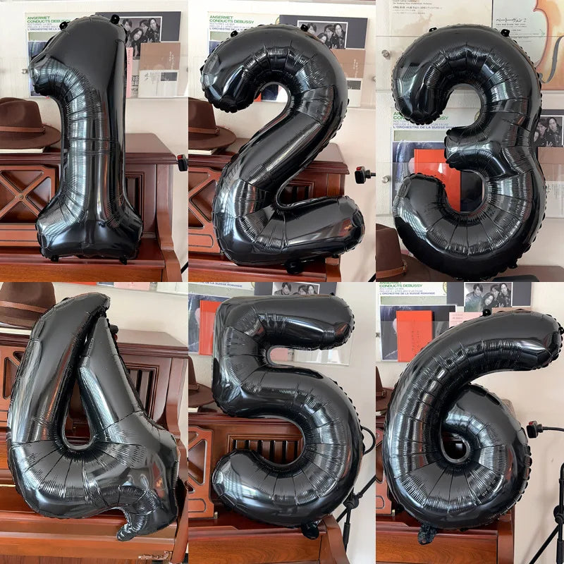 1pc INS 32inch Black Large Number Foil Balloons Figure Helium Balloon Birthday decals Photo props Birthday Party Decorations