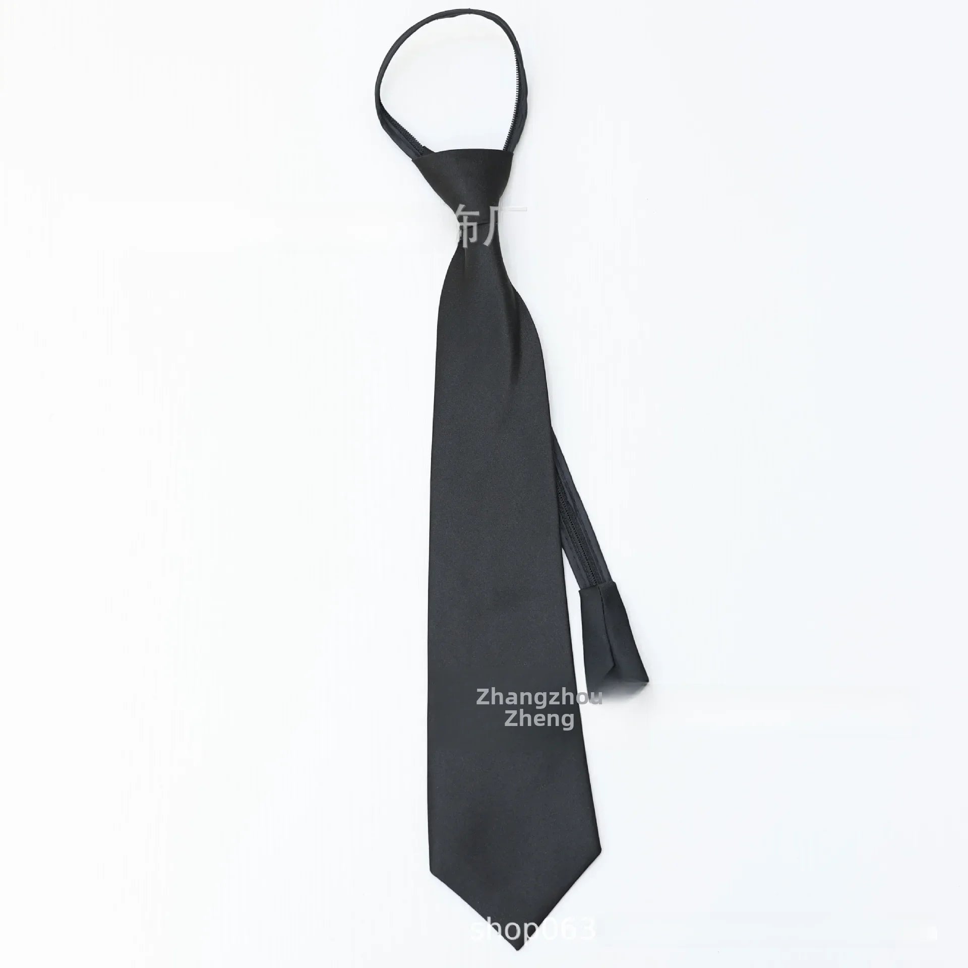 8cm Men's Solid Black Zip Tie Convenient Dress Business Polyester Tie