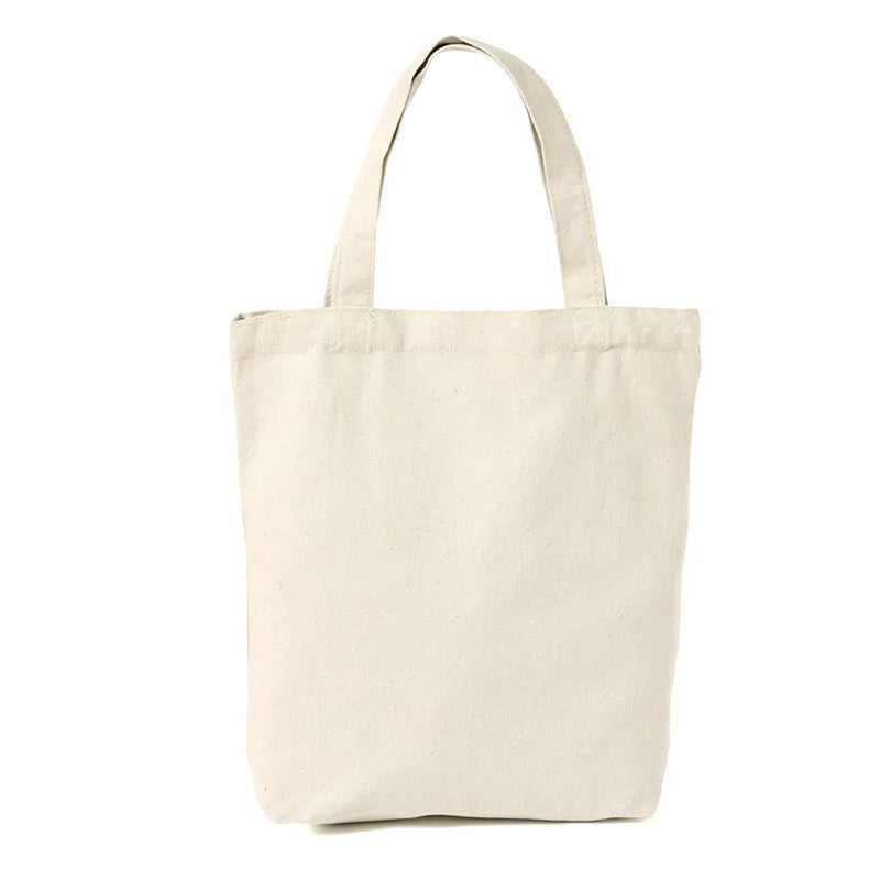 Large Capacity Canvas Shoulder Handbag Folding Eco-Friendly Cotton Tote Bags Reusable DIY Shoulder Bag Grocery Bag Beige White