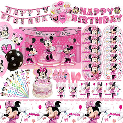 Disney Minnie Mouse Party Decorations Cup Plate Tableware Set Minnie Balloons Banner Backdrop Girl Birthday Theme Event Supplies