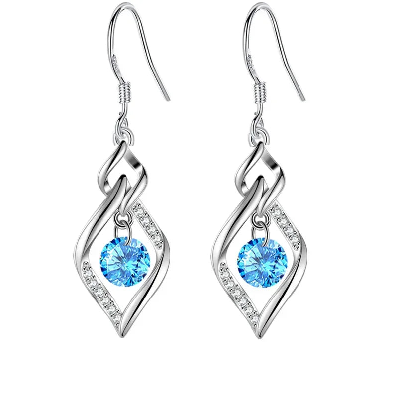 Bulbusbow 925 Sterling Silver Heart Drop Earrings with Blue, Pink, White & Purple Crystal Zircon and Sapphire