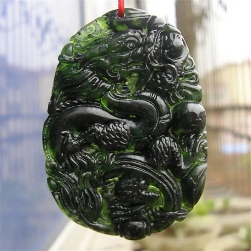 Christmas Gift Chinese Natural Black Green Jade Pendant Dragon Shaped Handmade Jade Office Crafts Desk Ornament Good Luck Amulet