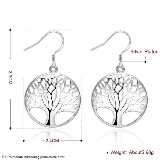 925 Sterling Silver Charm Round Tree of Life Earrings Necklace Set For Women Fashion Wedding Christmas Jewelry Set