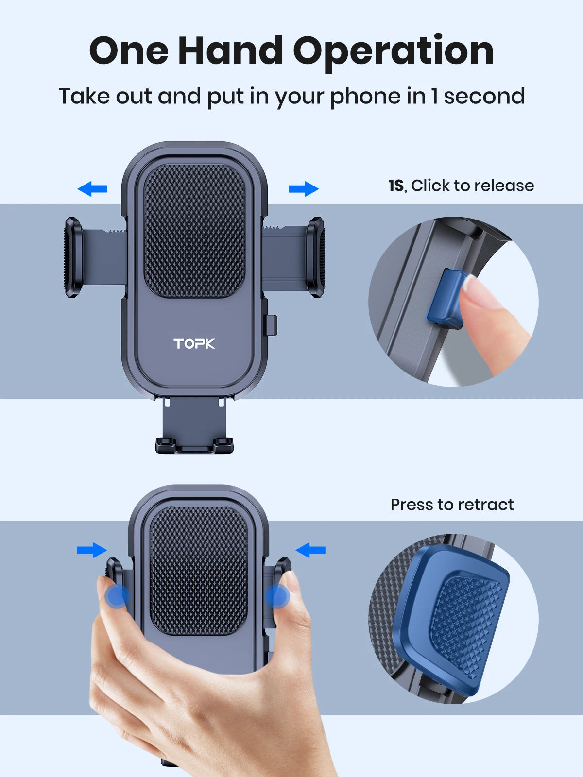 TOPK Car Phone Holder for Car with Hook Clip Air Vent Car Phone Mount 360° Rotation Universal Mobile Phone Mount for Smartphone