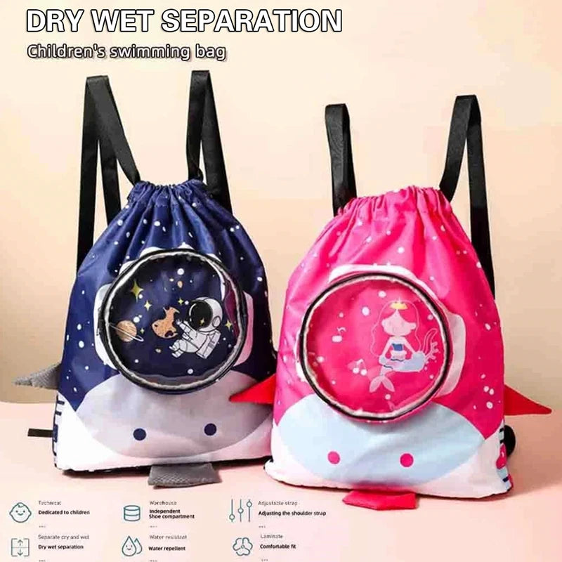 Childrens Cartoon Swimming Bag Waterproof for Kids Women Wet Dry Clothes with Shoes Goggles Storage Pouch Pool Sports Backpack