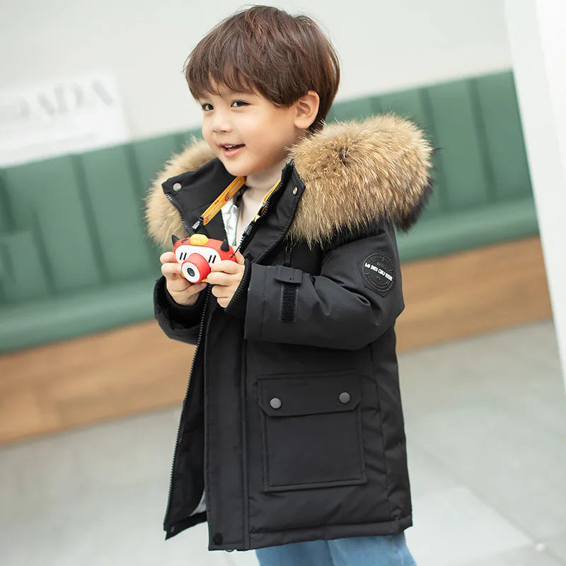 Children Winter Down Jacket Boy toddler girl clothes Thick Warm Hooded faux fur Coat Kids Parka spring Teen clothing Outerwear