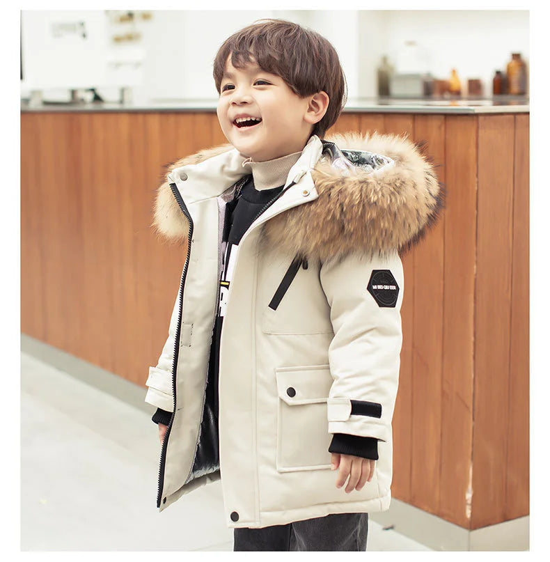 Children Winter Down Jacket Boy toddler girl clothes Thick Warm Hooded faux fur Coat Kids Parka spring Teen clothing Outerwear