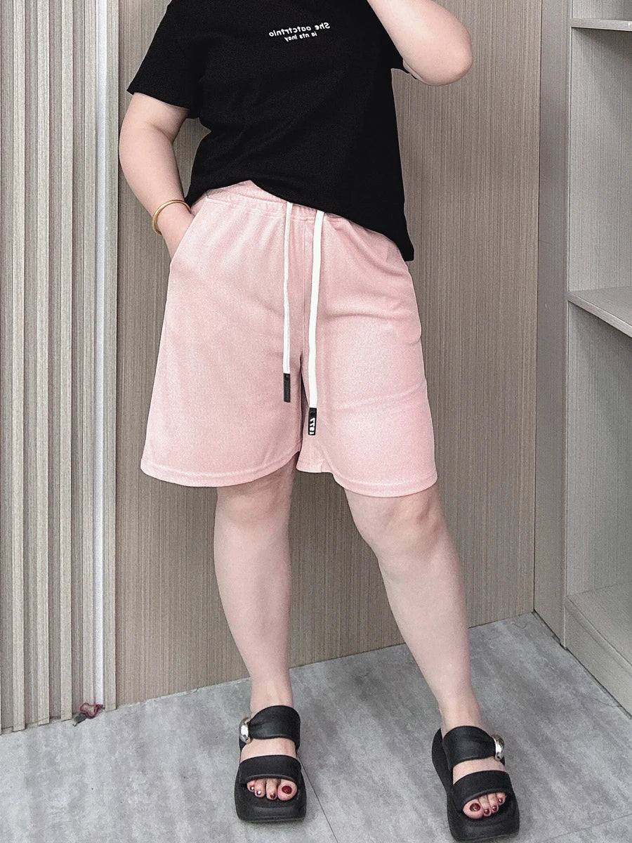 Summer New Wide Leg Shorts Women Plus Size Elastic High Waist Drawstring Loose Thin Casual A-line Hot Pants