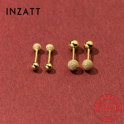 INZATT Real 925 Sterling Silver 18K Frosted Bead Stud Earrings For Women Party Classic Fine Jewelry Minimalist Accessories Gift