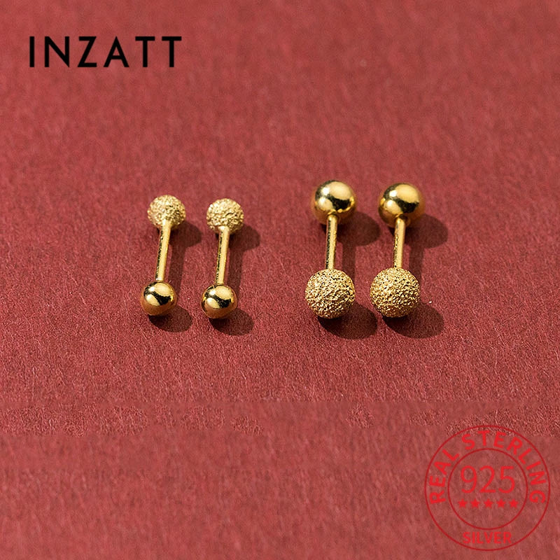 INZATT Real 925 Sterling Silver 18K Frosted Bead Stud Earrings For Women Party Classic Fine Jewelry Minimalist Accessories Gift