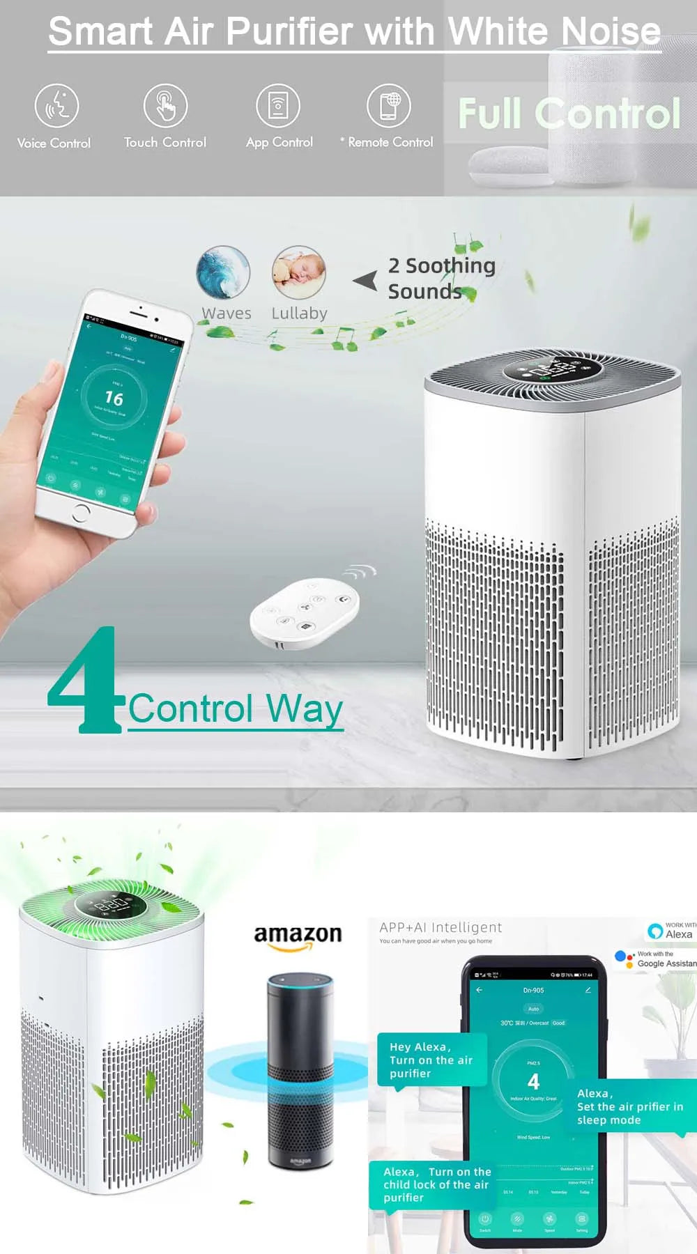 Mi APP Smart Air Purifier Tuya Alexa Remote Control Ozone Genrator HEPA Composite Filter Disinfection Machine For Home Purificad