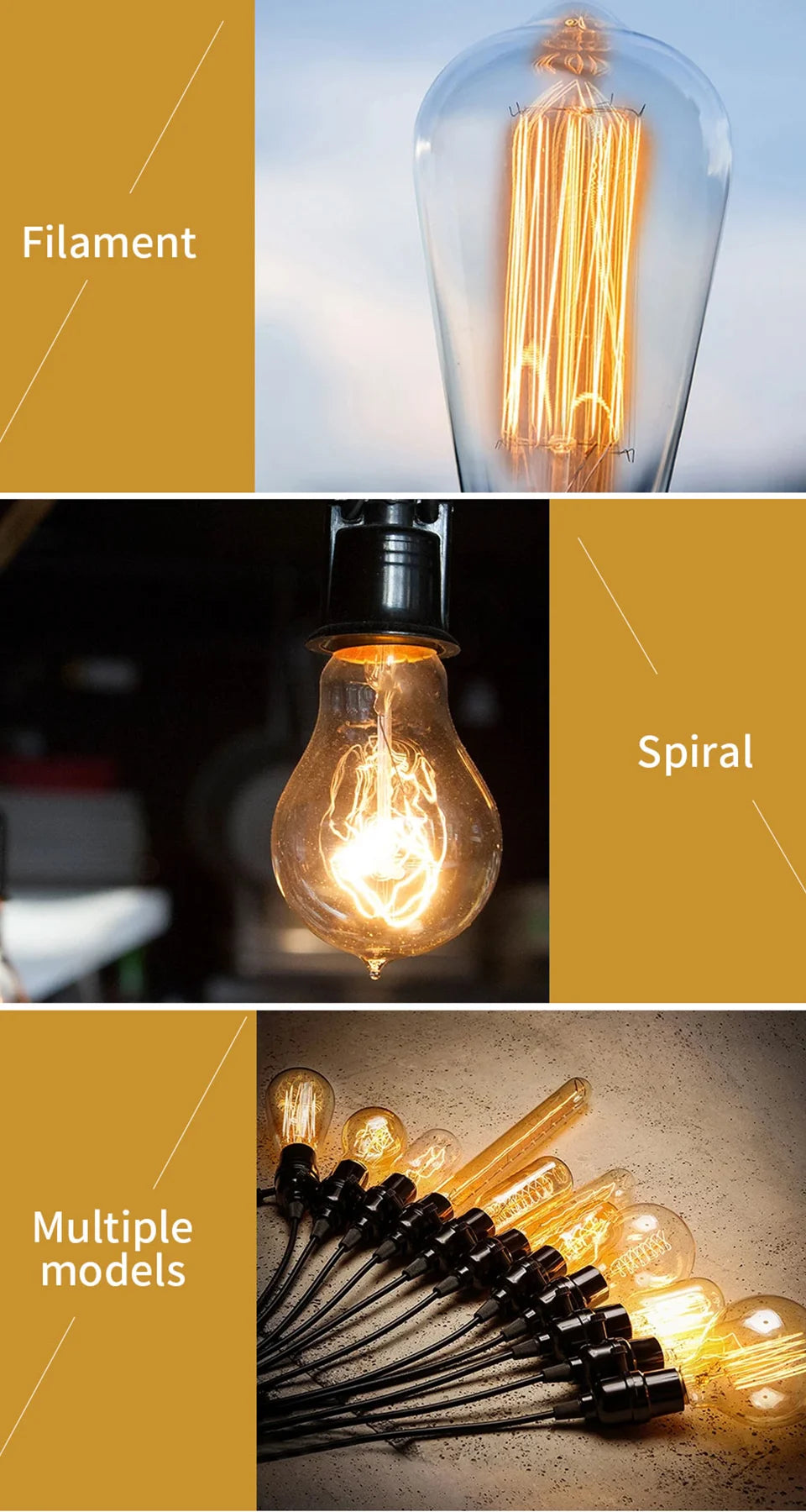 Reteo Edison Light Bulb 220V 110V E27/E26 A19 ST64 40W Vintage LED Filament Light Bulb Edison Lamp For Home Vintage Edison Lamp