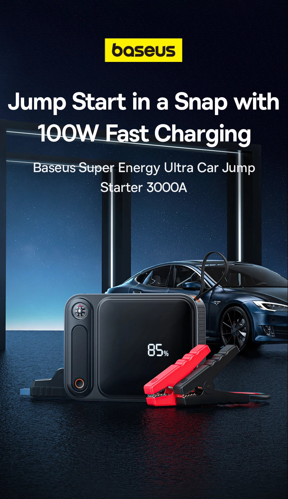 Baseus 3000A Car Jump Starter Power Bank 26800mAh Car Starting Device with PD 100W Fast Charging Car Battery Charger Booster