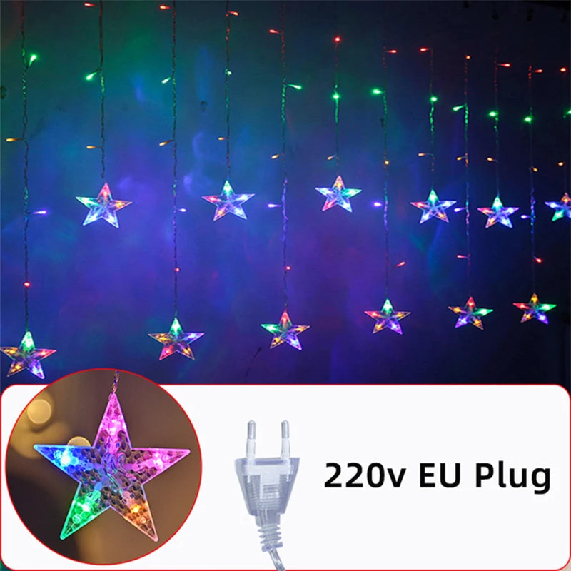 LED Star Lamp Curtain Garland Fairy String Lights Christmas Decoration Outdoor For Holiday Wedding Party 2023 New Year Decor