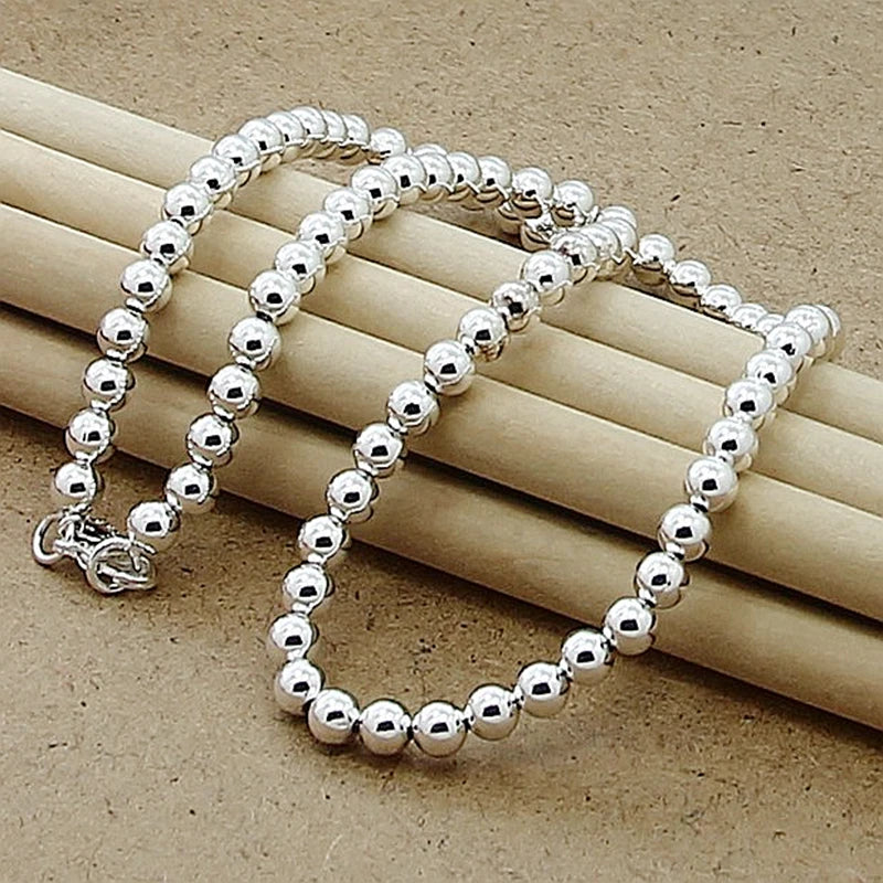 925 Sterling Silver 4MM/6MM/8MM/10MM Smooth Beads Ball Chain Necklace For Women Men Fashion Jewelry