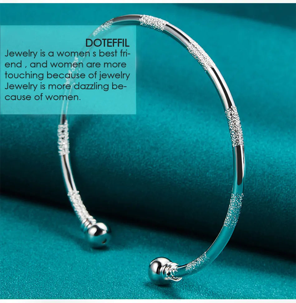 DOTEFFIL 925 Sterling Silver Double Beads Smooth Matte Cuff Bangle Bracelet For Man Woman Wedding Engagement Fashion Jewelry