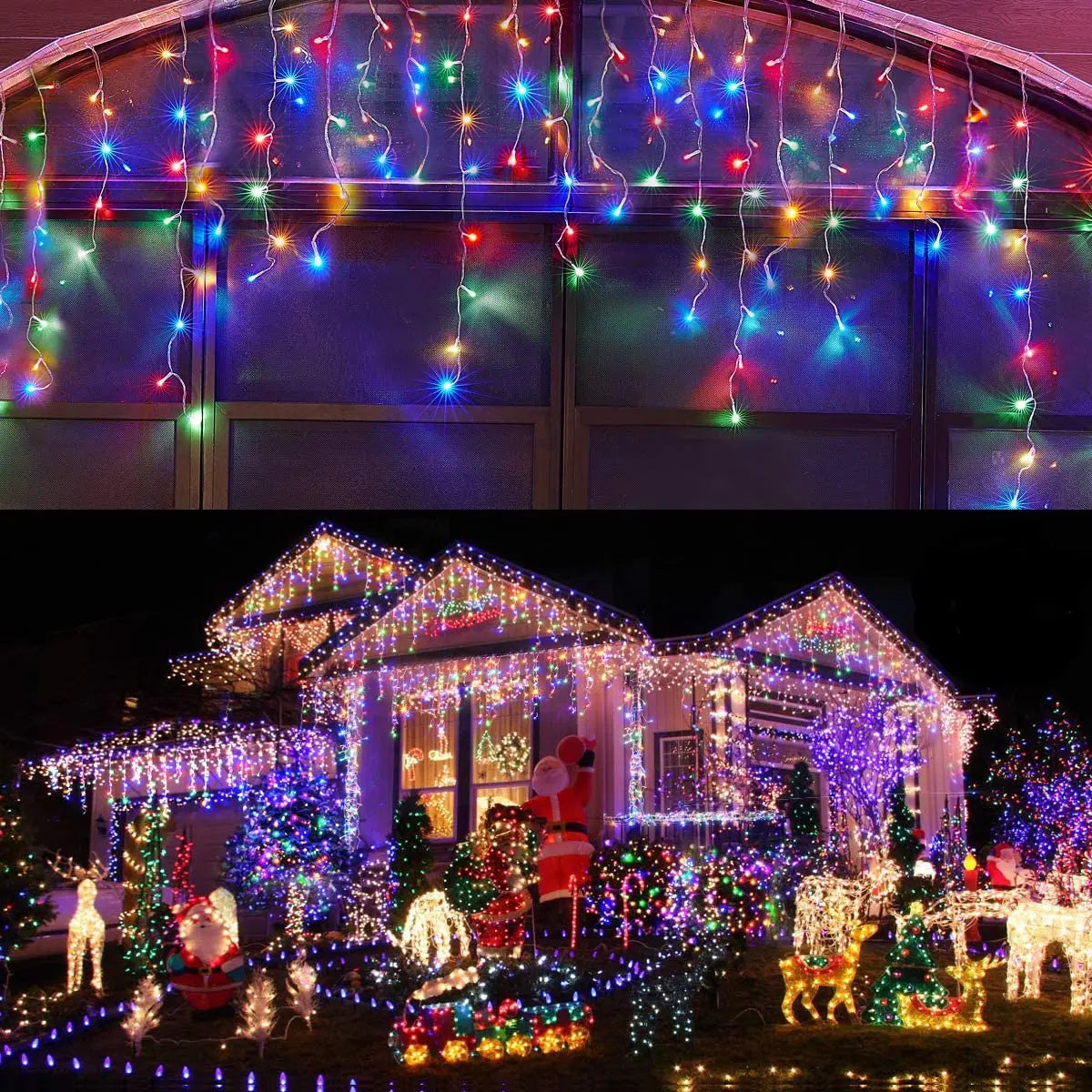 ﻿ Christmas Lights Outdoor Decorations 192 LED 8M Curtain Fairy String Light for Mall Eaves Balcony Fence House Decoration