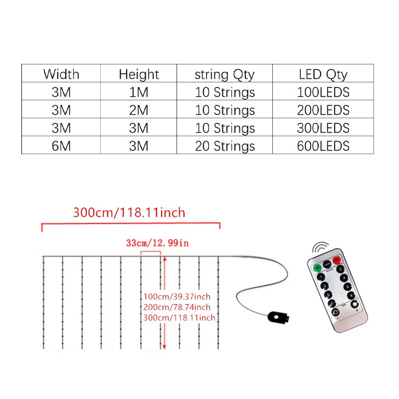 LED Curtain Lights 6m/3m USB Warm Fairy String Lights Festival Lighting Window Lamp Home Bedroom Wedding Christmas Decoration