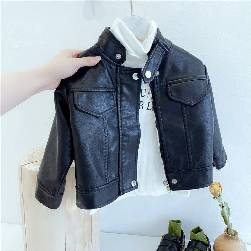 Spring Autumn Boys Leather Jackets For 2-8 Years 2023 New Classics Handsome Baby Boy Pu Outerwear Kids Clothing Zipper Fly Coats